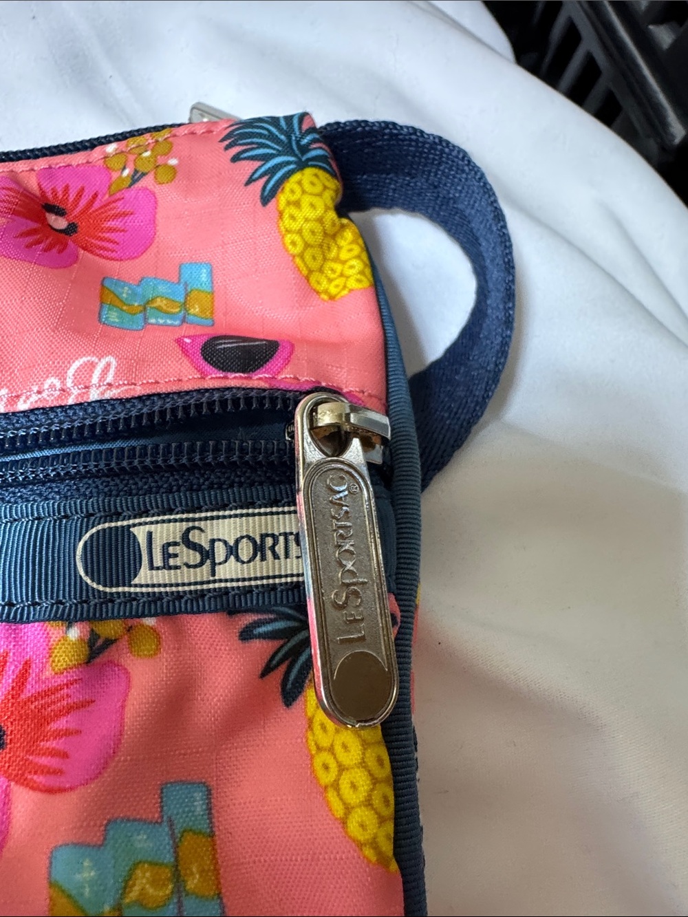 LeSportsac Pink Tropical Print Crossbody Bag with Navy Trim - Picture 11 of 13